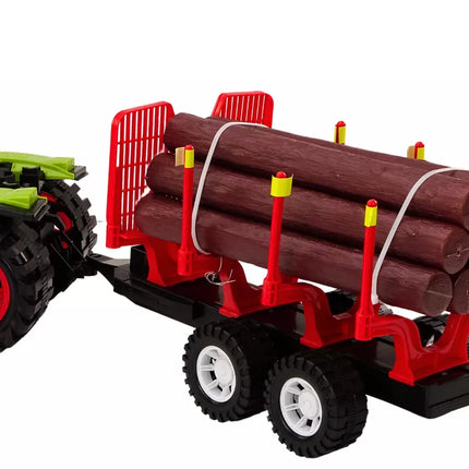 Ūkininko traktorius su priekaba medienai