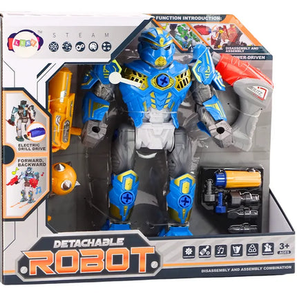 Surenkamas robotas su grąžtu mėlynas