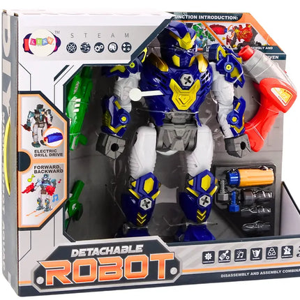 Surenkamas robotas su grąžtu tamsiai mėlynas