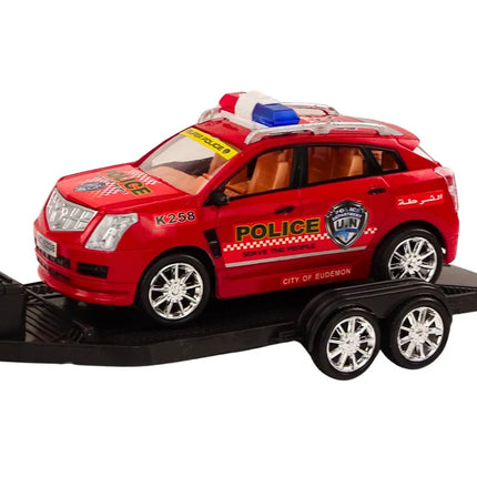 Policijos pikapas su tralu ir visureigiu