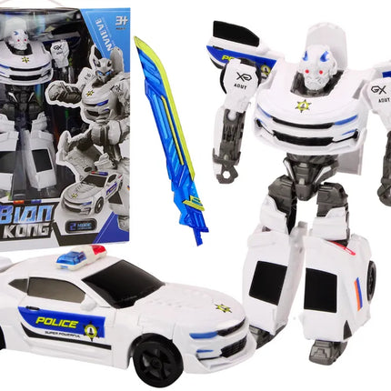Policijos automobilis robotas 2in1 baltas