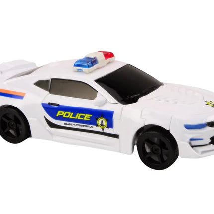 Policijos automobilis robotas 2in1 baltas