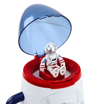 Kosminė raketa su atidaroma kapsule, kosmonautais, šviesomis ir garsais