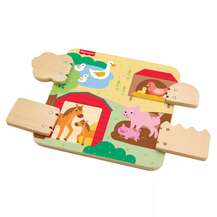 FISHER-PRICE edukacinė medinė lenta – Ūkio gyvūnai (JCY33)