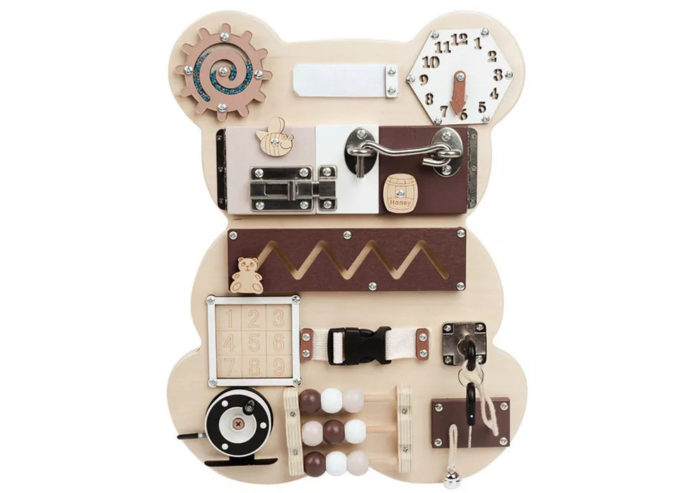 Medinė sensorinė meškiuko formos lenta