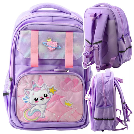Violetinė mokyklinė kuprinė su katinu ir atšvaitais, 20 l