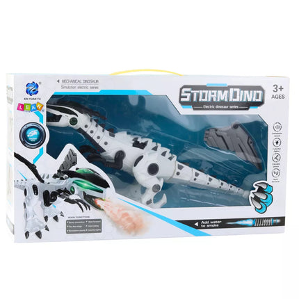 Baterijomis valdomasbaltas dinozaurų robotas