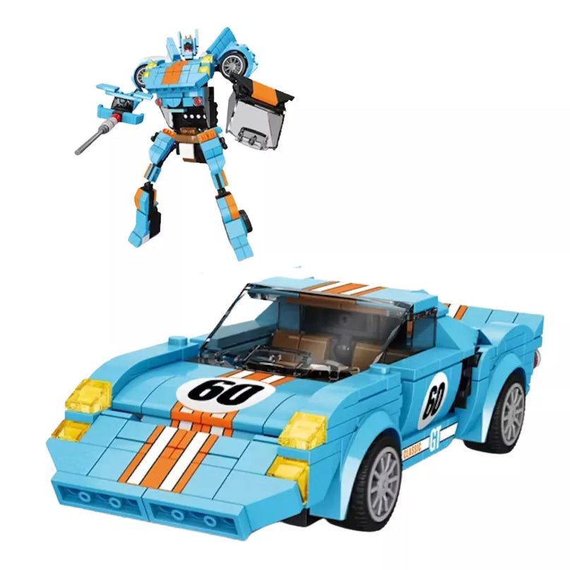 Konstruktorius mėlynas automobilis robotas