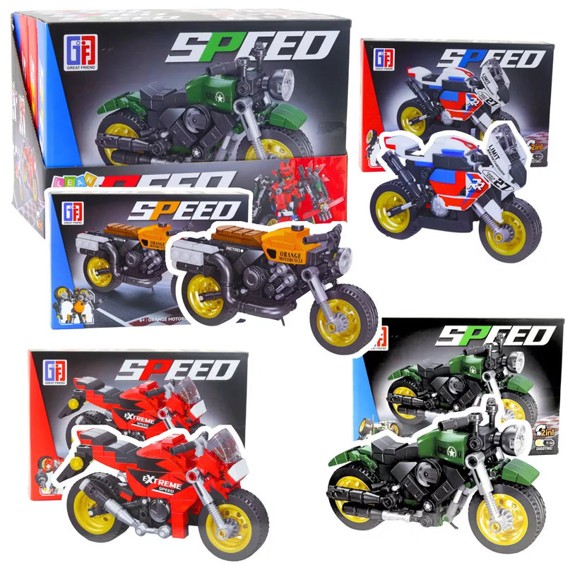 Statybiniai blokai motociklas-robotas