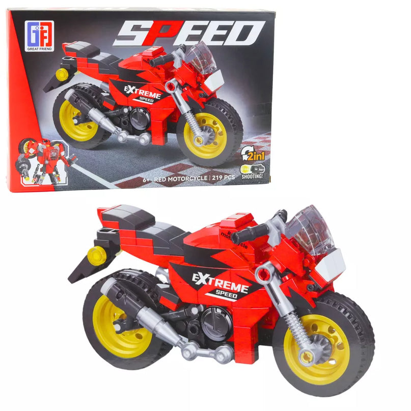 Statybiniai blokai motociklas-robotas