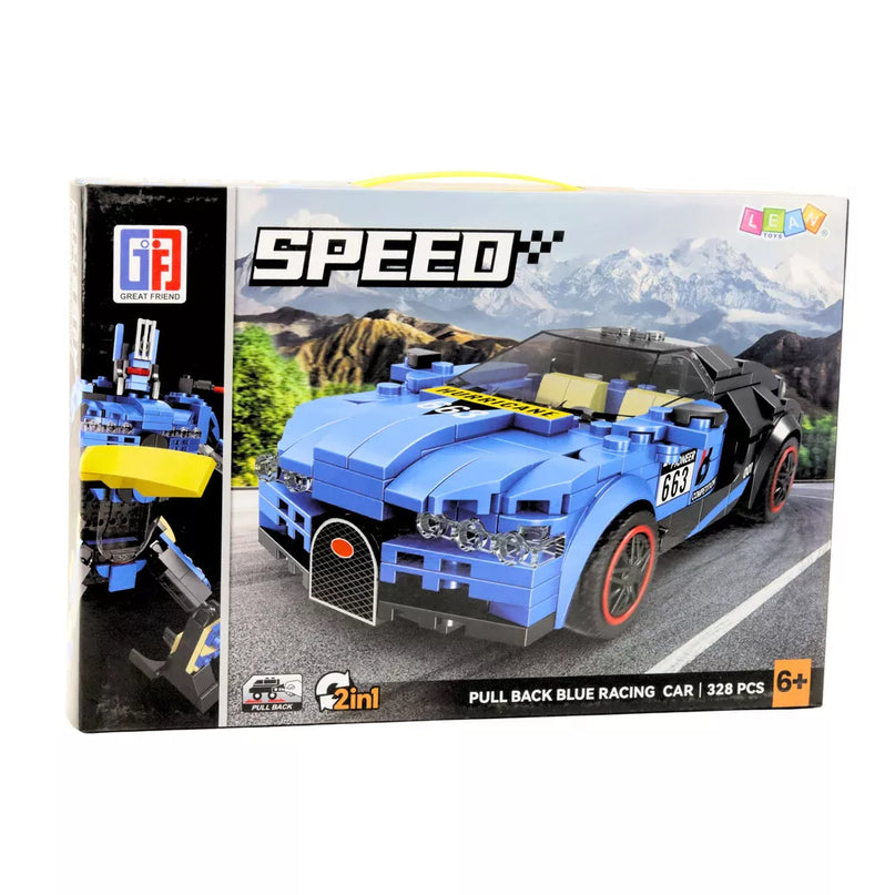 Konstruktorius mėlynas automobilis-robotas