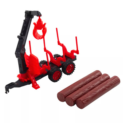 Žemės ūkio traktorius su priekaba rąstams vežti