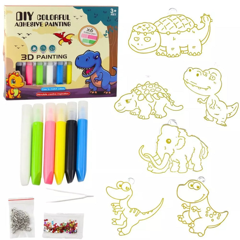Kūrybinis vitražinių 3D dinozaurų raktų pakabukų rinkinys