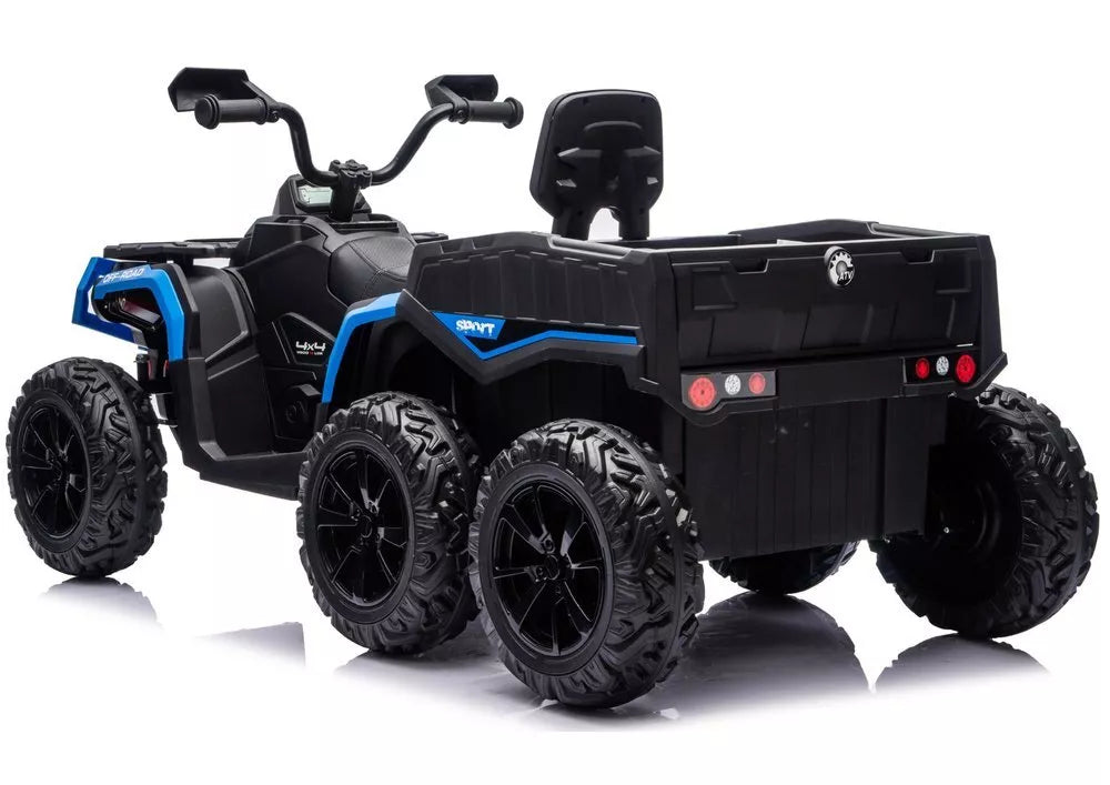 JC606 24V 4×4 vaikiškas elektrinis keturratis su priekaba, 6 ratai – mėlynas