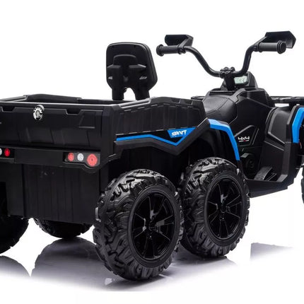 JC606 24V 4×4 vaikiškas elektrinis keturratis su priekaba, 6 ratai – mėlynas