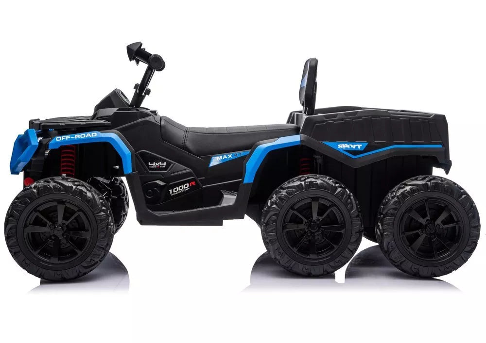 JC606 24V 4×4 vaikiškas elektrinis keturratis su priekaba, 6 ratai – mėlynas