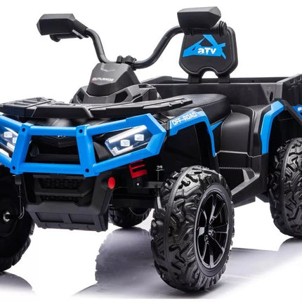 JC606 24V 4×4 vaikiškas elektrinis keturratis su priekaba, 6 ratai – mėlynas