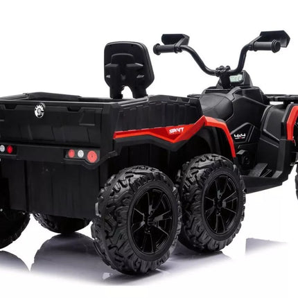 JC606 24V 4×4 vaikiškas elektrinis keturratis su priekaba, 6 ratai – raudonas