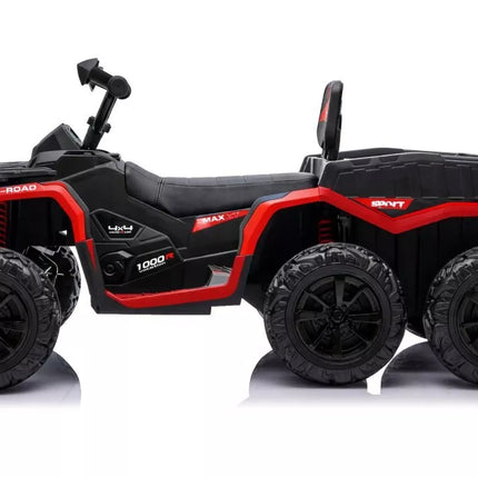 JC606 24V 4×4 vaikiškas elektrinis keturratis su priekaba, 6 ratai – raudonas