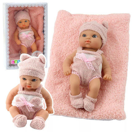 18 cm kūdikio lėlytė su antklode – rožinis komplektas