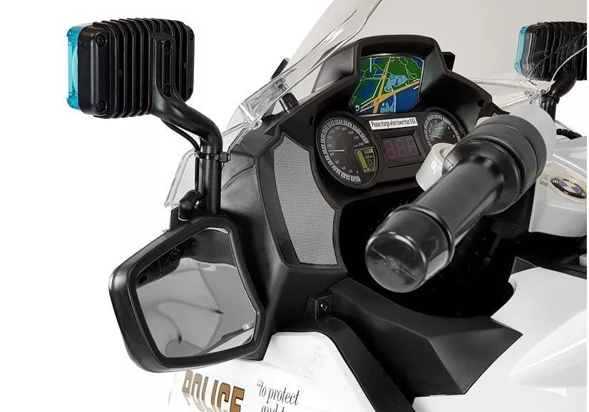 BMW baltas policijos motociklas – elektrinis vaikų motoroleris