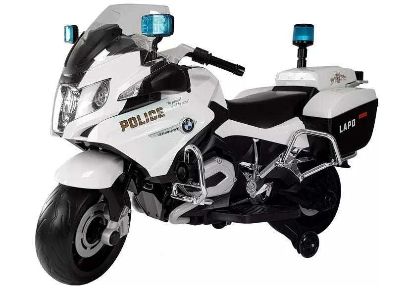 BMW baltas policijos motociklas – elektrinis vaikų motoroleris