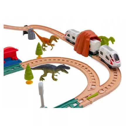 Elektrinis traukinys su dinozaurais, tuneliu ir parku – 76 cm modelis
