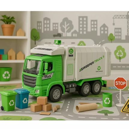 Miesto šiukšliavežis su šviesomis, garsais ir „bump & go“ mechanizmu – žalias