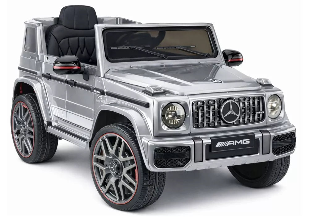 Mercedes AMG G 63 – elektrinis vaikiškas sidabrinis automobilis