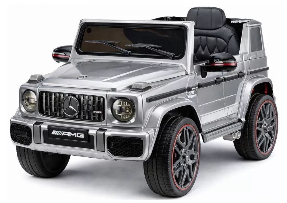 Mercedes AMG G 63 – elektrinis vaikiškas sidabrinis automobilis