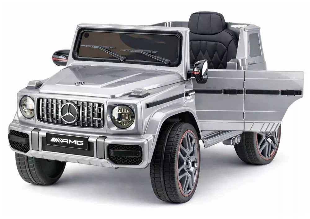 Mercedes AMG G 63 – elektrinis vaikiškas sidabrinis automobilis
