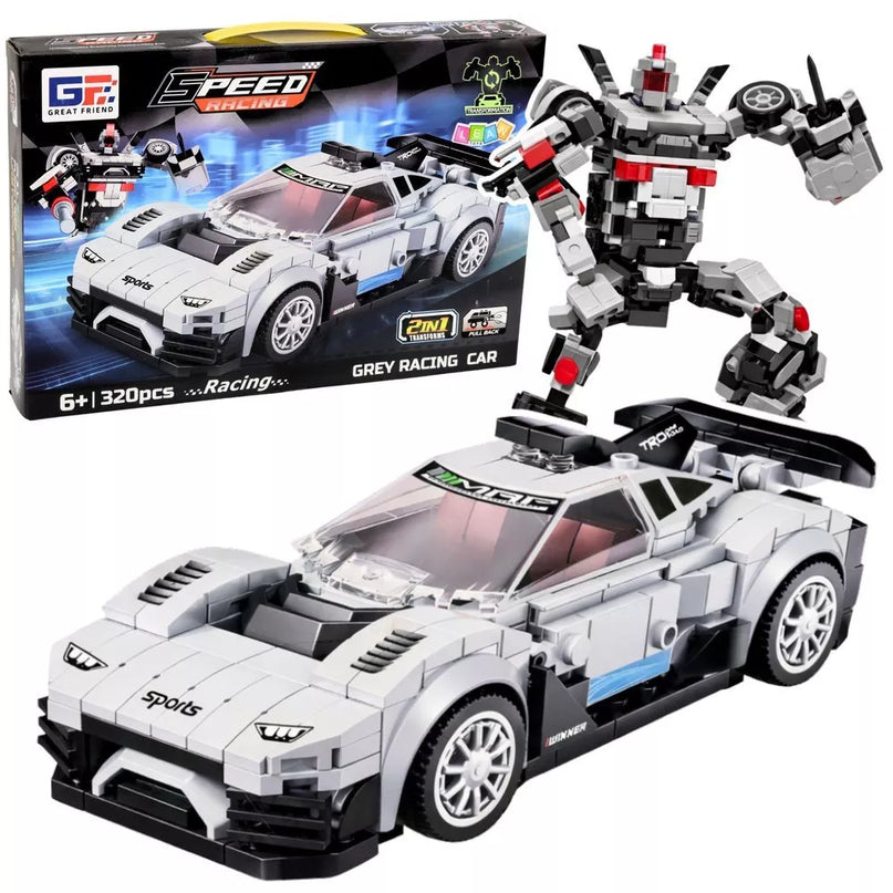 2in1 baltas sportinis automobilio ir roboto konstruktorius 320 vnt