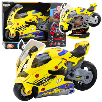 2in1 geltonas motociklas su dirbtuvėmis