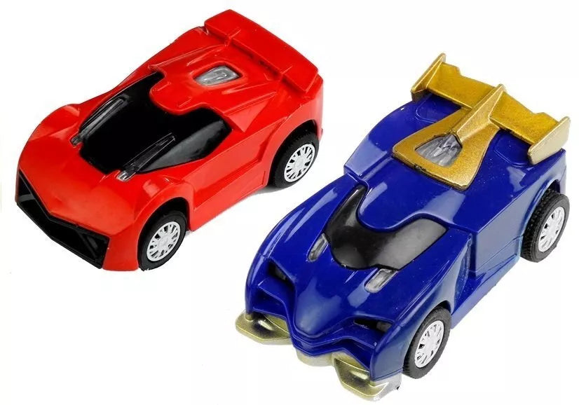„Race Track Slot Cars 1:43“ – lenktynių trasa su 2 automobiliais, kilpomis ir LED apšvietimu