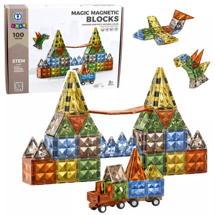100 dalių magnetinis konstruktorius – kūrybinės 2D ir 3D figūros