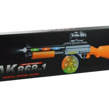 Žaislinis automatas AK 868‑1 – su šviesomis, garsais ir taikikliu, 60 cm