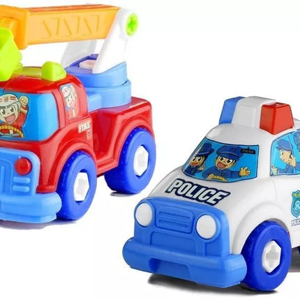 Transporto priemonių rinkinys su išardomais elementais – policija, gaisrinė ir autovežis