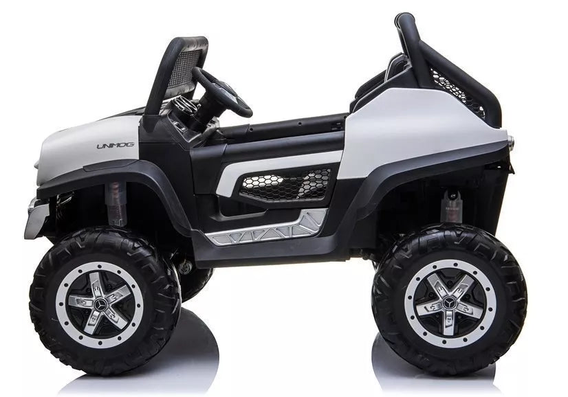Akumuliatorinis automobilis vaikams Mercedes Unimog 4×4 – baltas