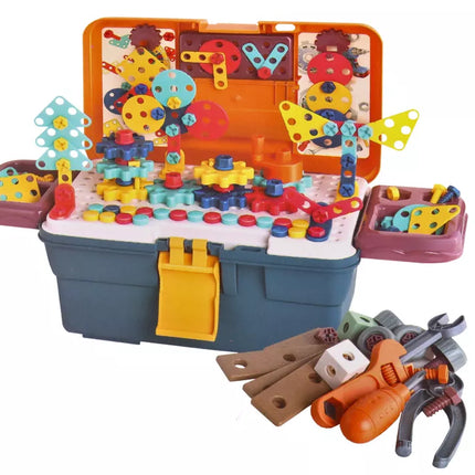 3D konstrukcinių dėlionių blokeliai dėžutėje su atsuktuvu