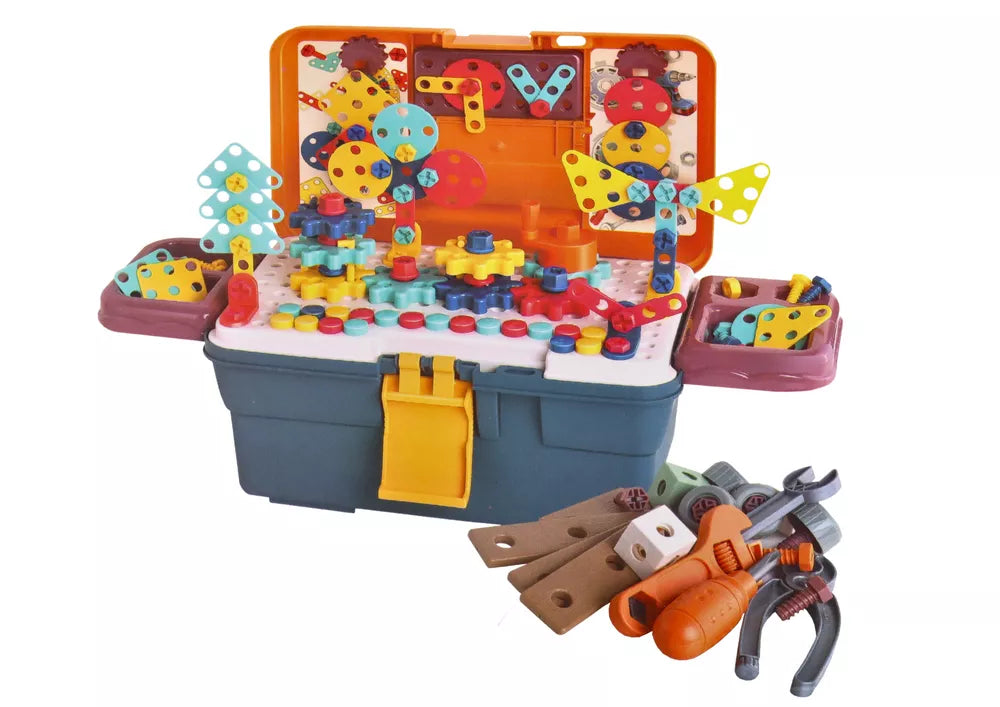 3D konstrukcinių dėlionių blokeliai dėžutėje su atsuktuvu