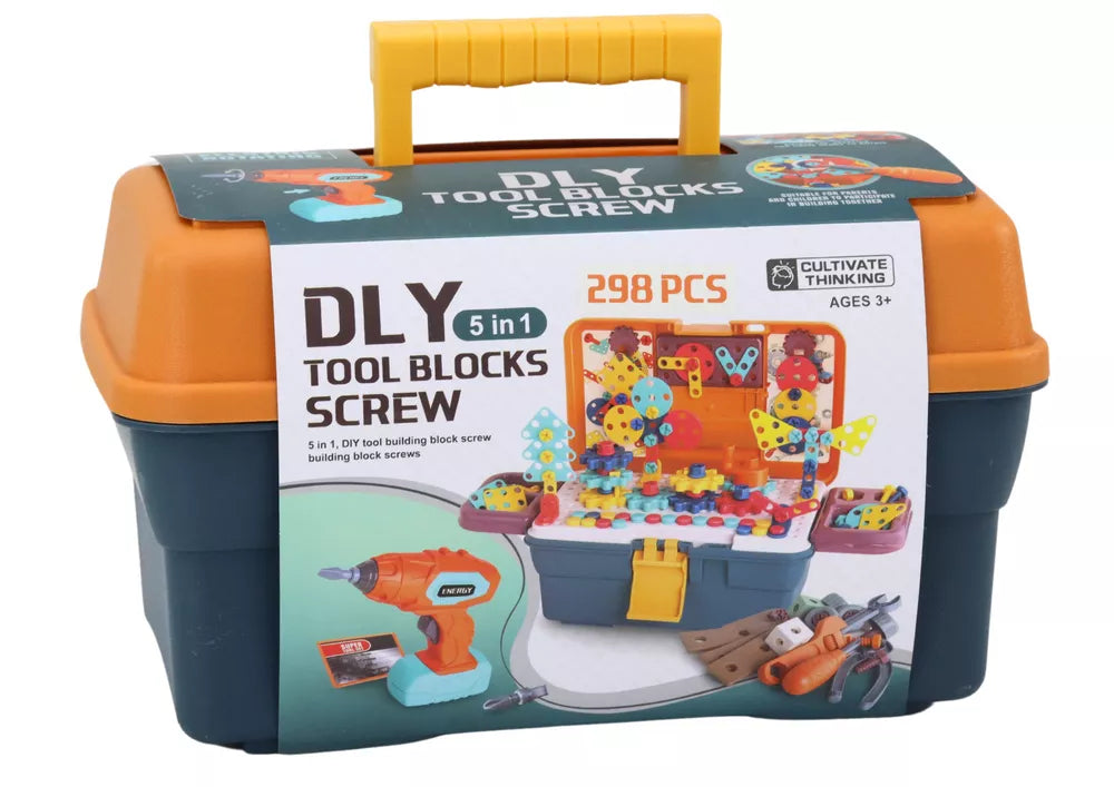 3D konstrukcinių dėlionių blokeliai dėžutėje su atsuktuvu