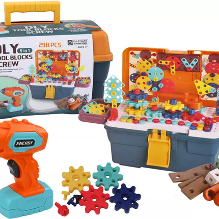 3D konstrukcinių dėlionių blokeliai dėžutėje su atsuktuvu