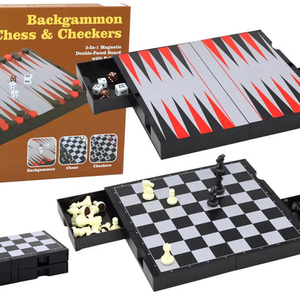 3in1 magnetinė lenta: šachmatai, šaškės, nardai