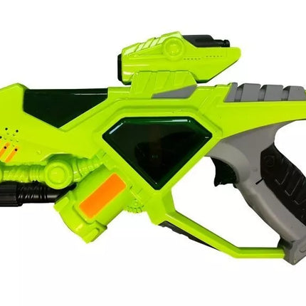 Kosminių ginklų rinkinys – lazerinis pistoletas, šviesos kardas ir kaukė (žalia)