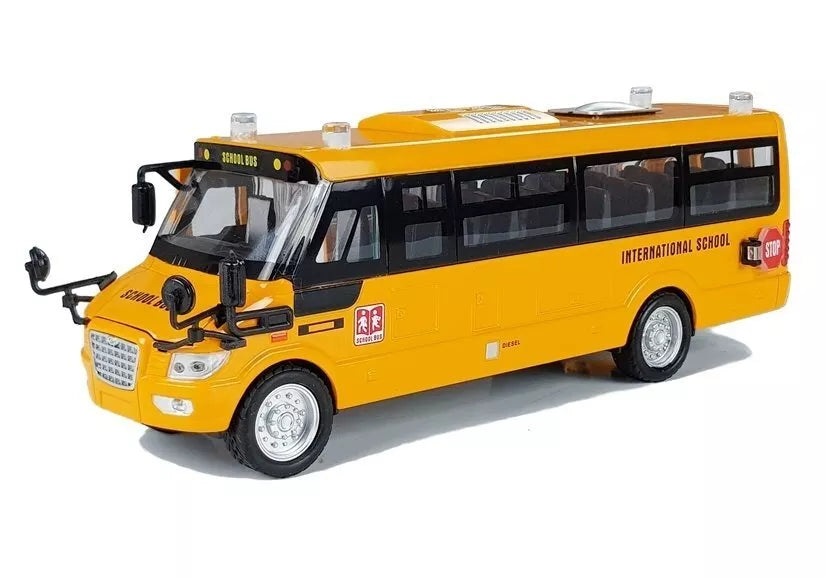 Metalinis mokyklinis autobusas su trinties pavara – „Die-Cast“ modelis su šviesomis ir garsais
