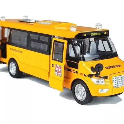 Metalinis mokyklinis autobusas su trinties pavara – „Die-Cast“ modelis su šviesomis ir garsais