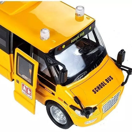 Metalinis mokyklinis autobusas su trinties pavara – „Die-Cast“ modelis su šviesomis ir garsais