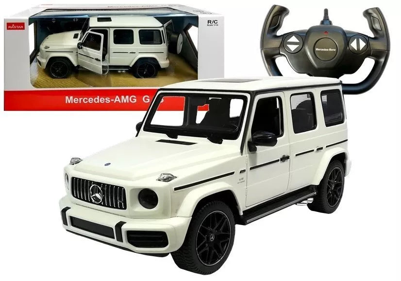 Mercedes G63 RASTAR 1:14 – baltas nuotolinio valdymo bekelės automobilis (2.4G)