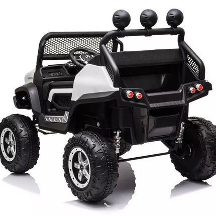 Elektrinis vaikiškas pasivažinėjimo automobilis Mercedes Unimog S, baltas.