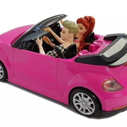 Lėlių sportinis automobilis su garsais ir šviesomis – rožinis, 43 cm, su dviem lėlėmis